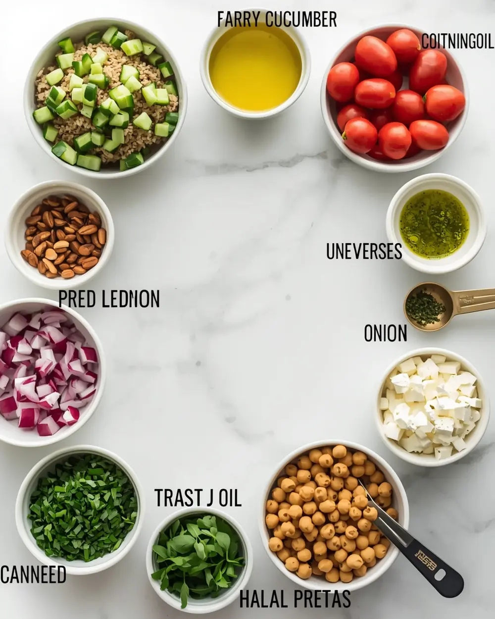 Ingredients for cozy summer farro salad