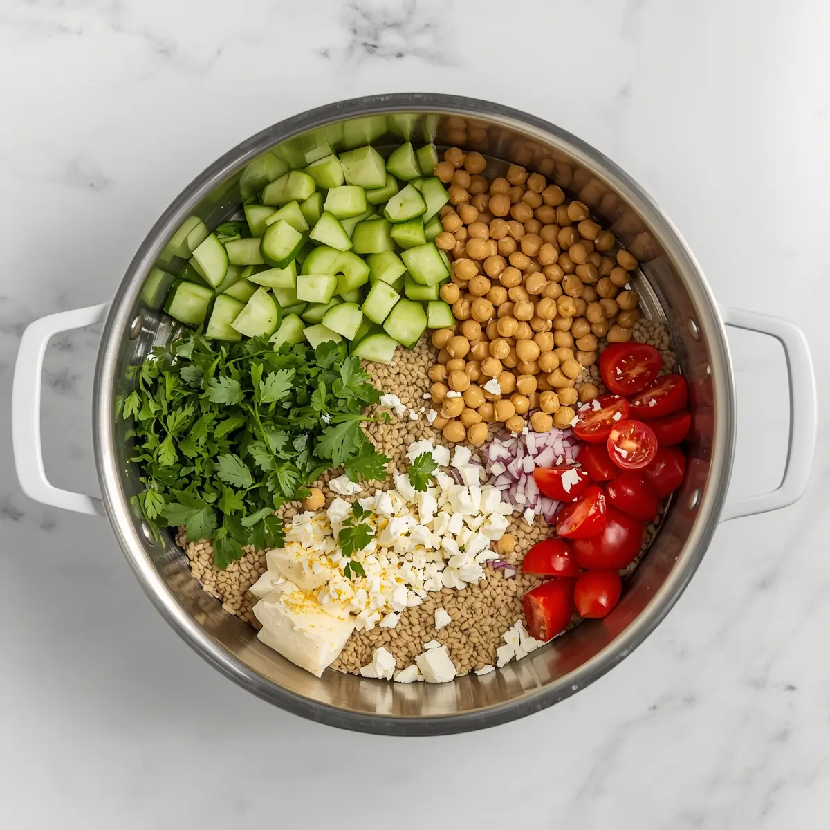 Cooking instructions for cozy summer farro salad