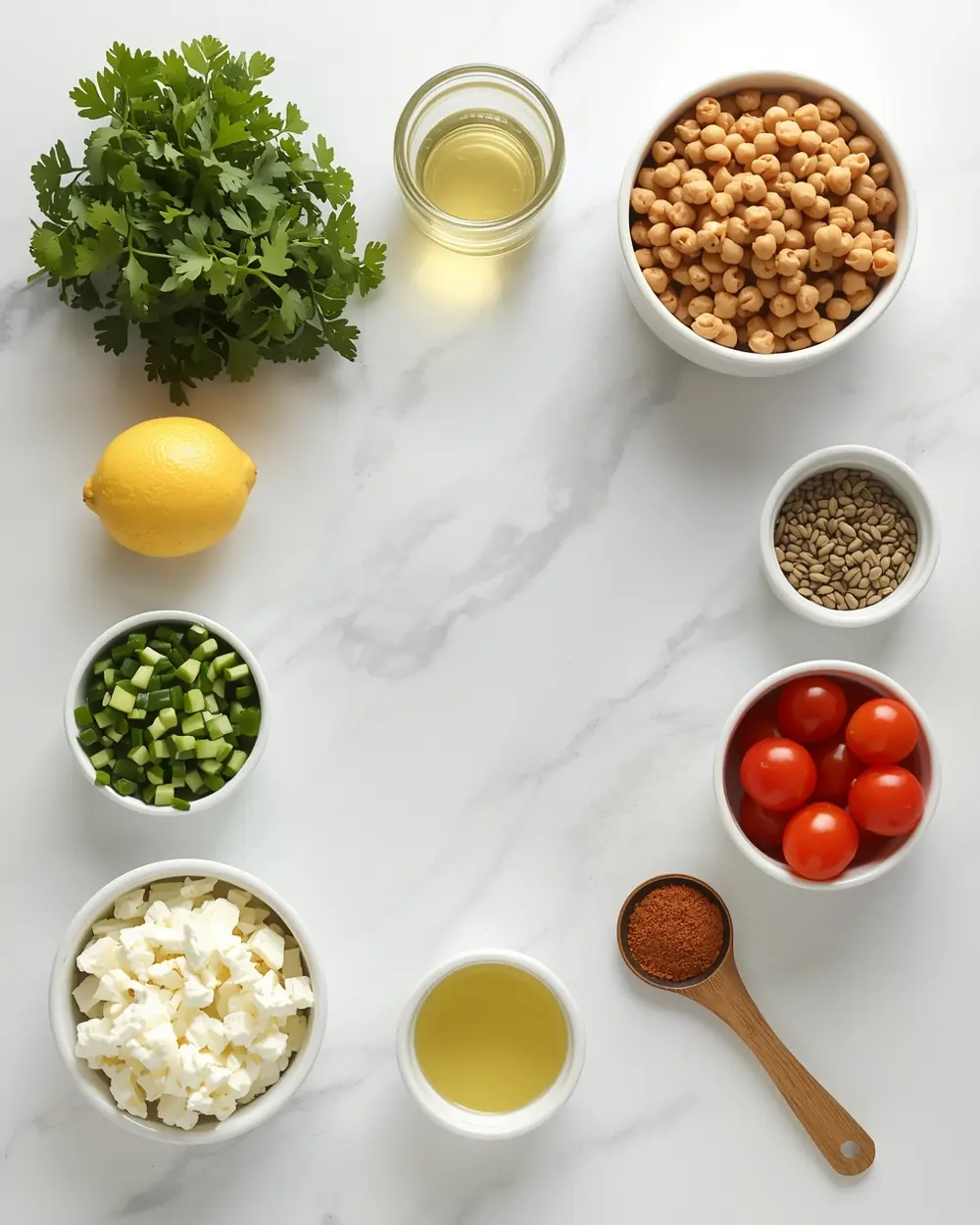 Ingredients for cozy summer lentil salad