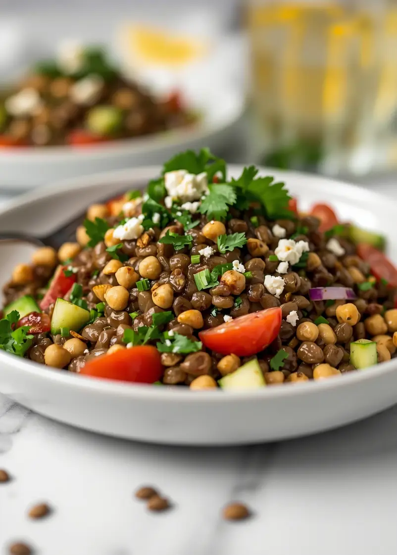 cozy summer lentil salad ready to serve