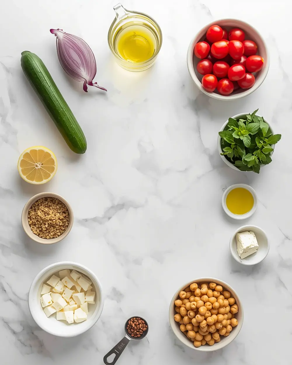 Ingredients for cozy summer quinoa salad
