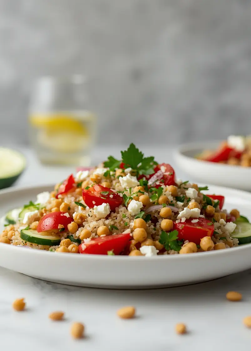 cozy summer quinoa salad ready to serve