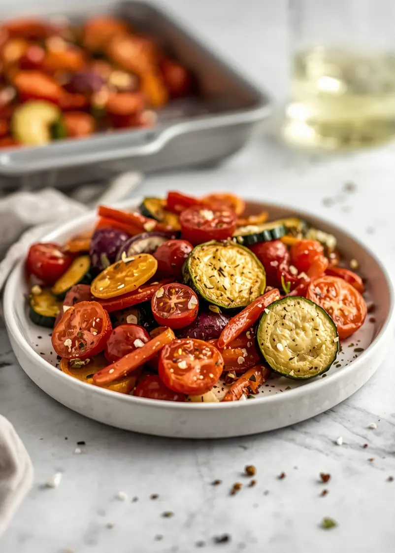 cozy summer roasted vegetables ready to serve