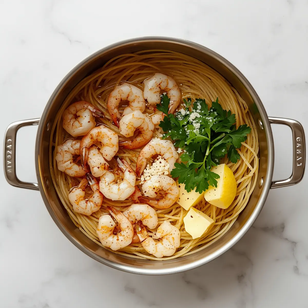 Cooking instructions for cozy summer shrimp pasta