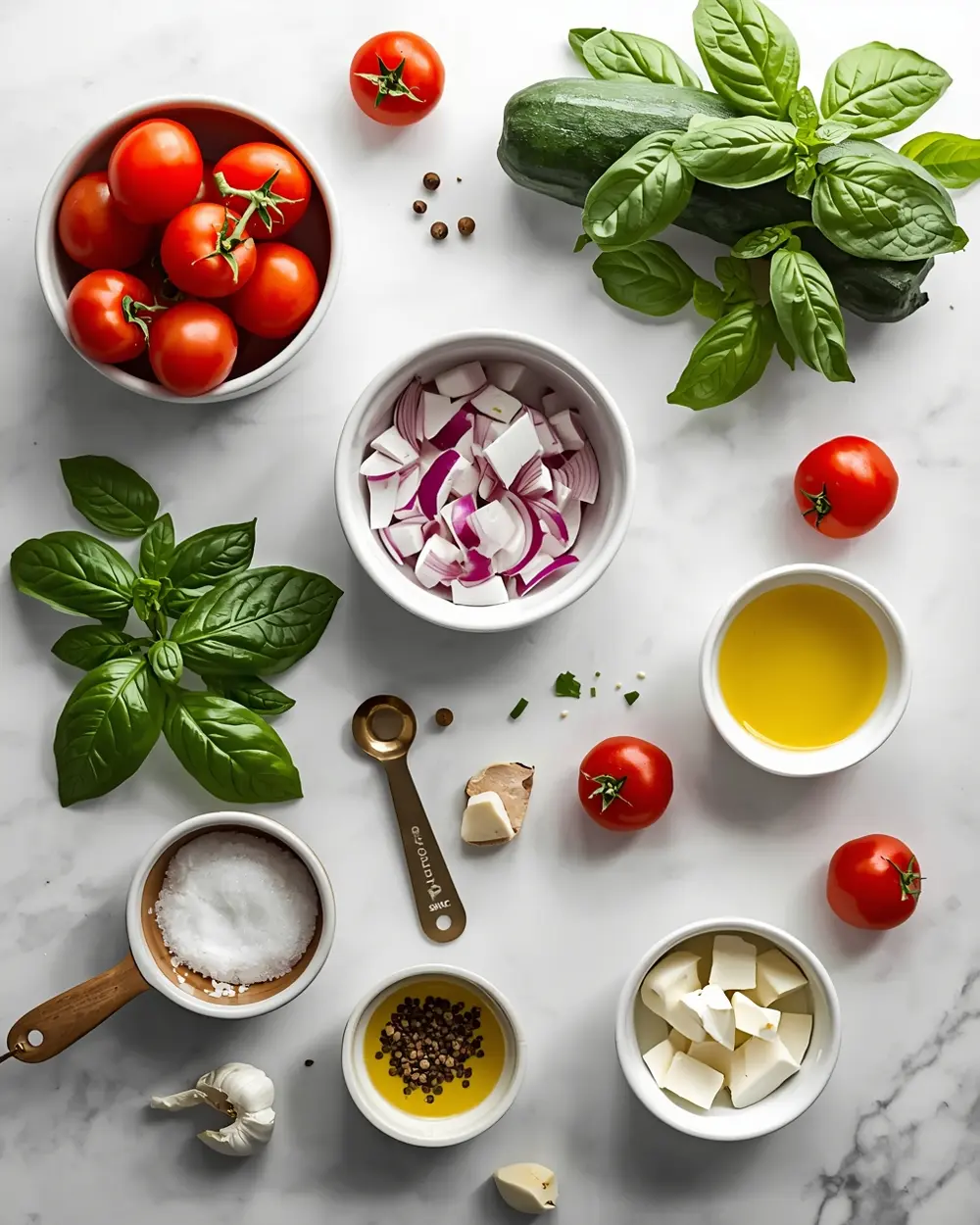 Ingredients for cozy summer tomato salad