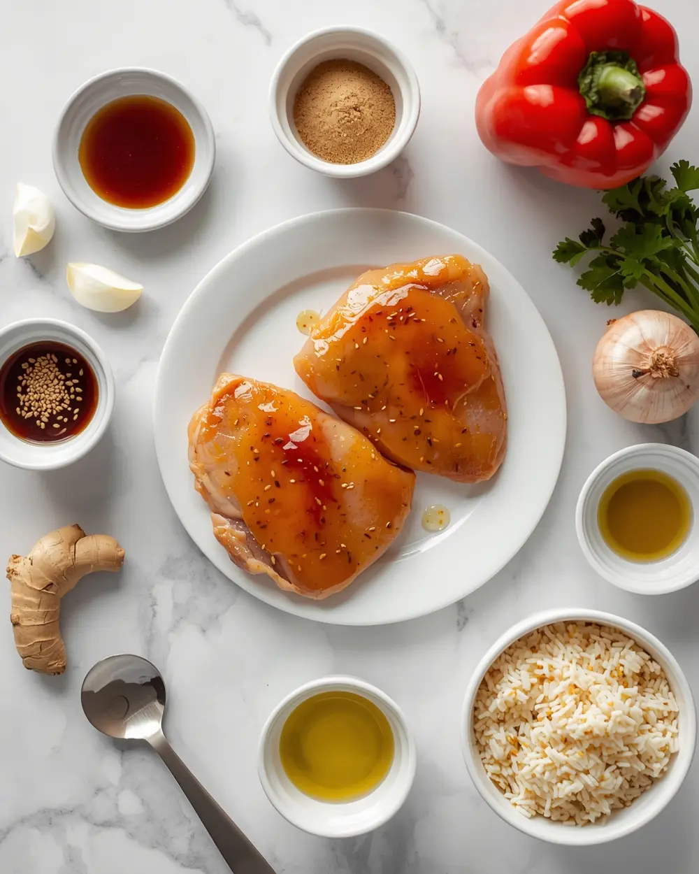 Ingredients for cozy teriyaki grilled chicken summer recipe