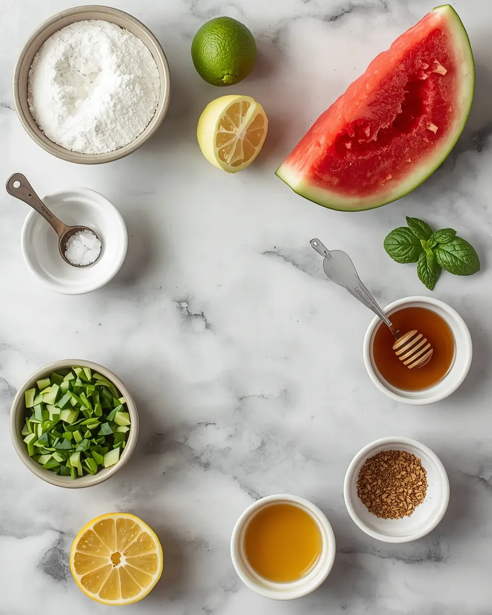 Ingredients for cozy watermelon sorbet homemade