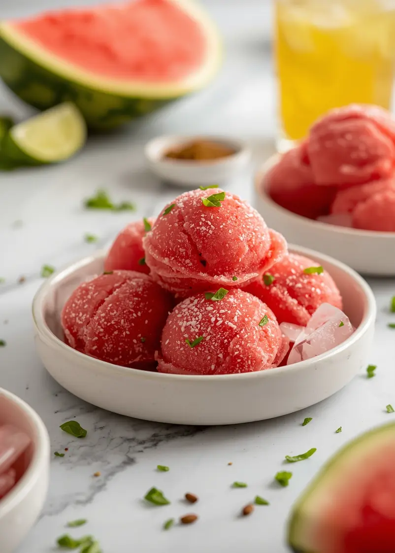 cozy watermelon sorbet homemade ready to serve