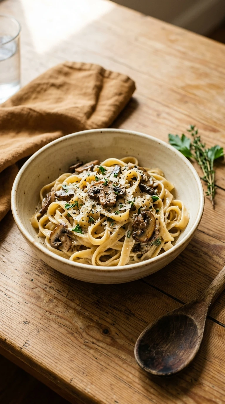 Cozy Creamy Mushroom Pasta - A Heartwarming Meatless Summer Pasta Dinner