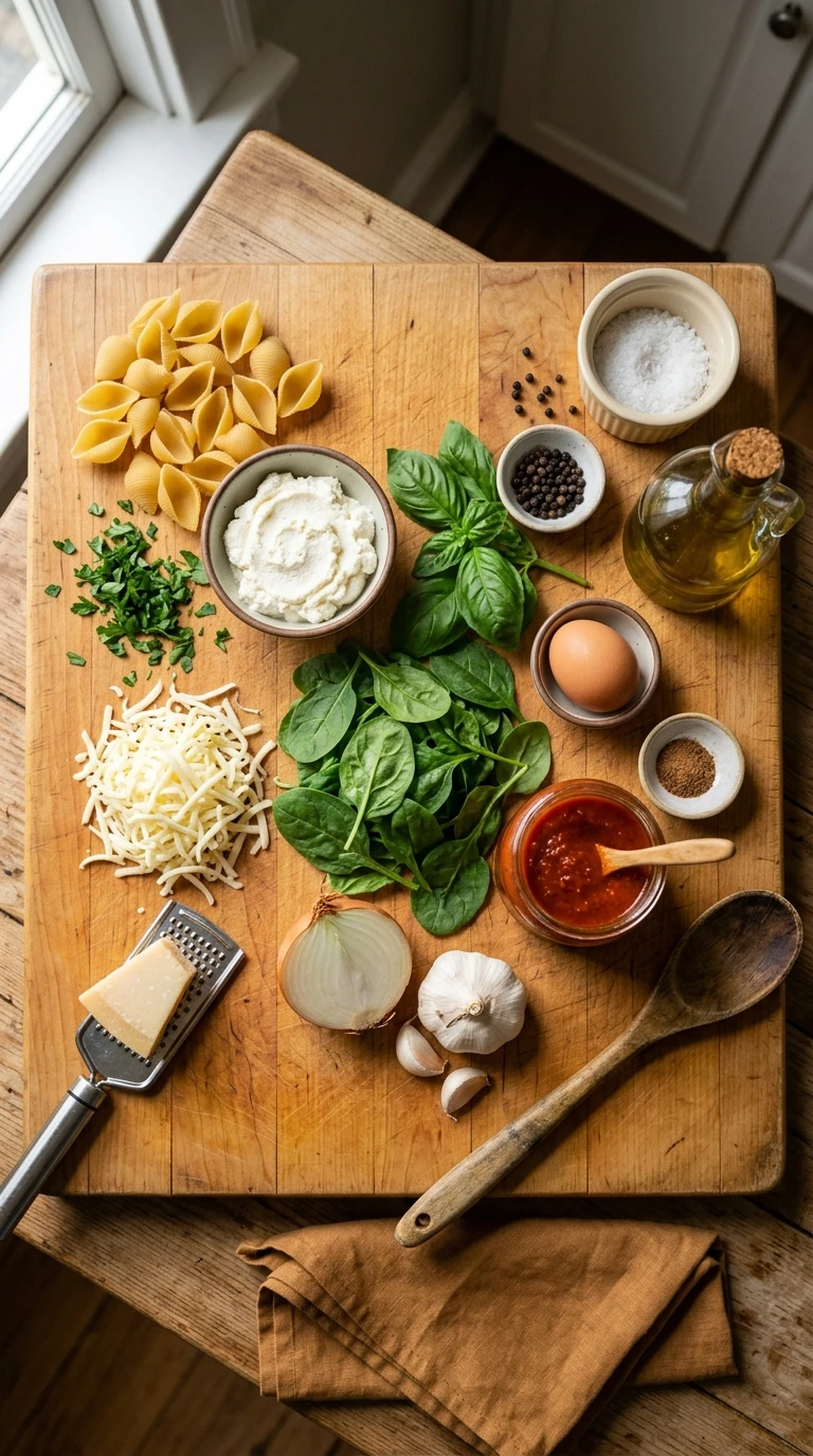 Ingredients for cozy summer stuffed shells