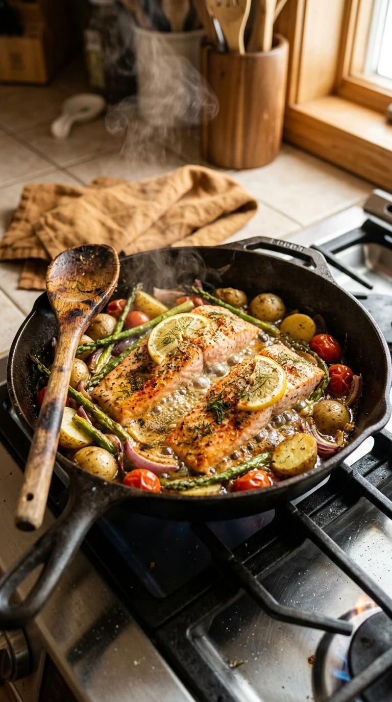 Cooking instructions for cozy sheet pan salmon summer dinner