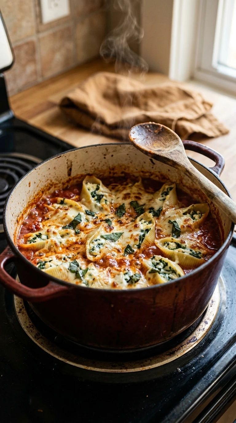 Cooking instructions for cozy summer stuffed shells