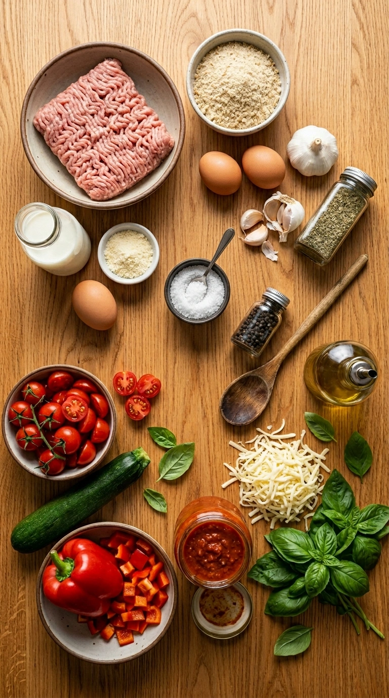 Ingredients for cozy sheet pan turkey meatballs summer