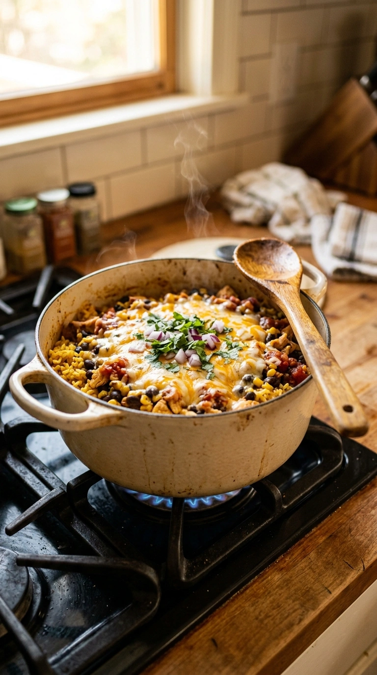 Cooking instructions for cozy summer burrito bowl dinner