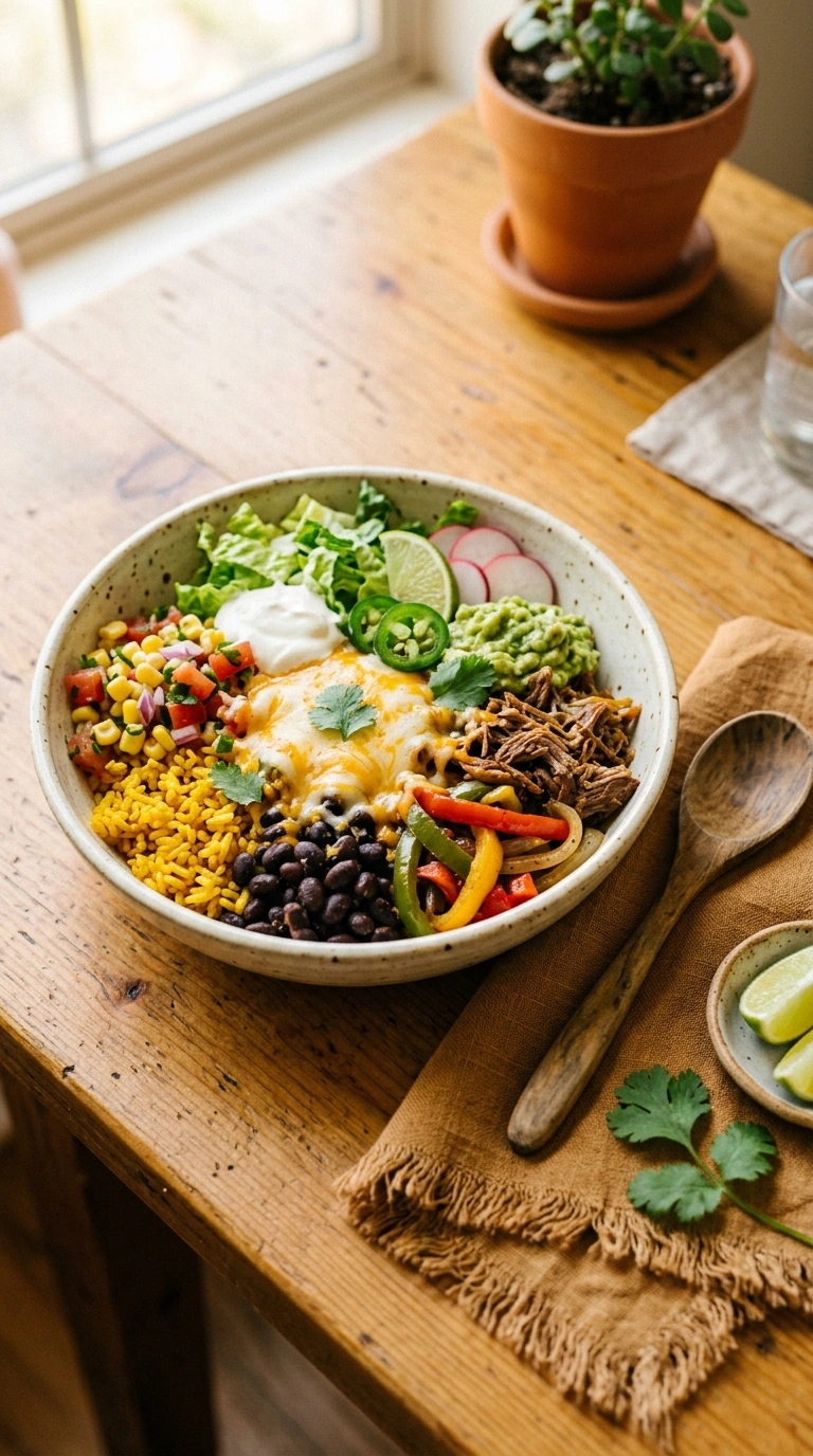 cozy summer burrito bowl dinner ready to serve