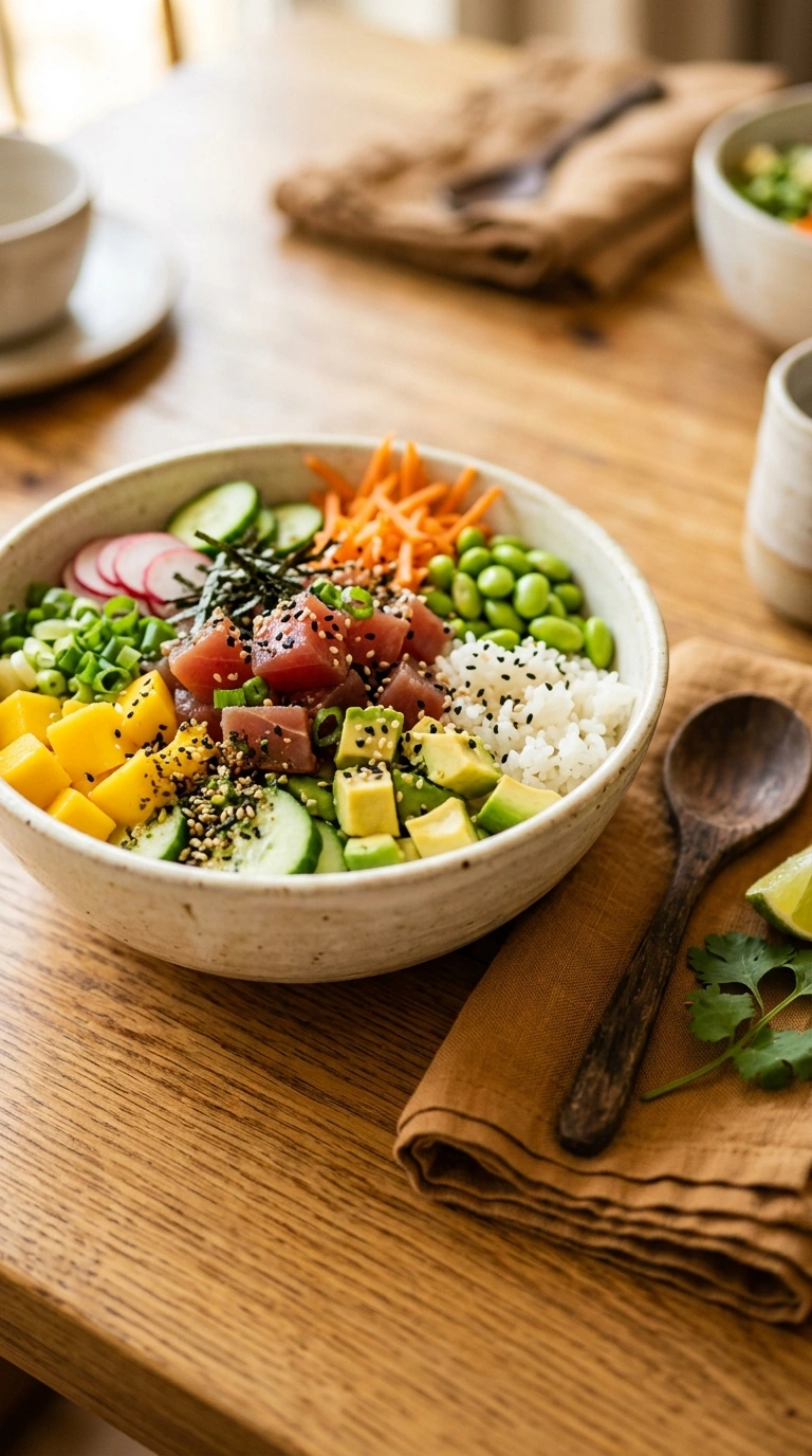 cozy summer poke bowl dinner ready to serve