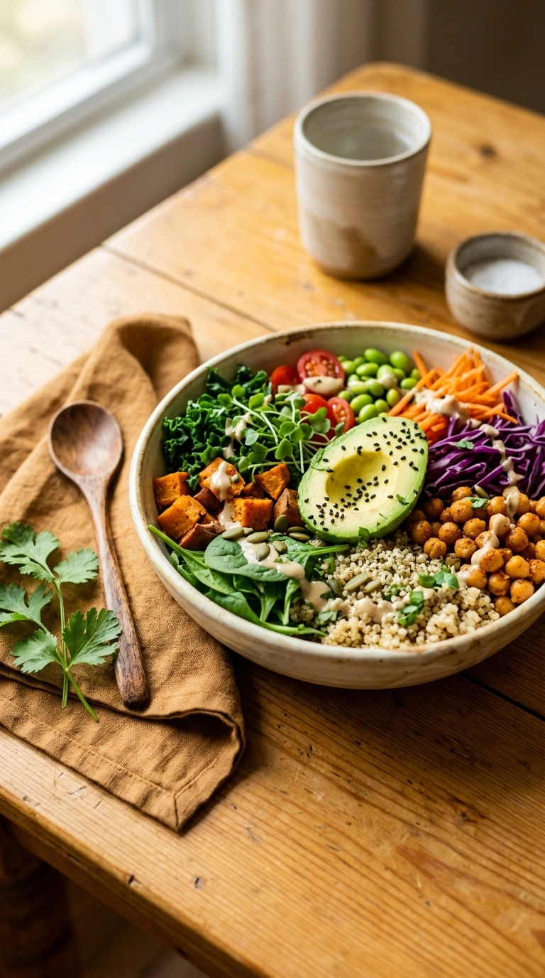 cozy summer Buddha bowl dinner ready to serve