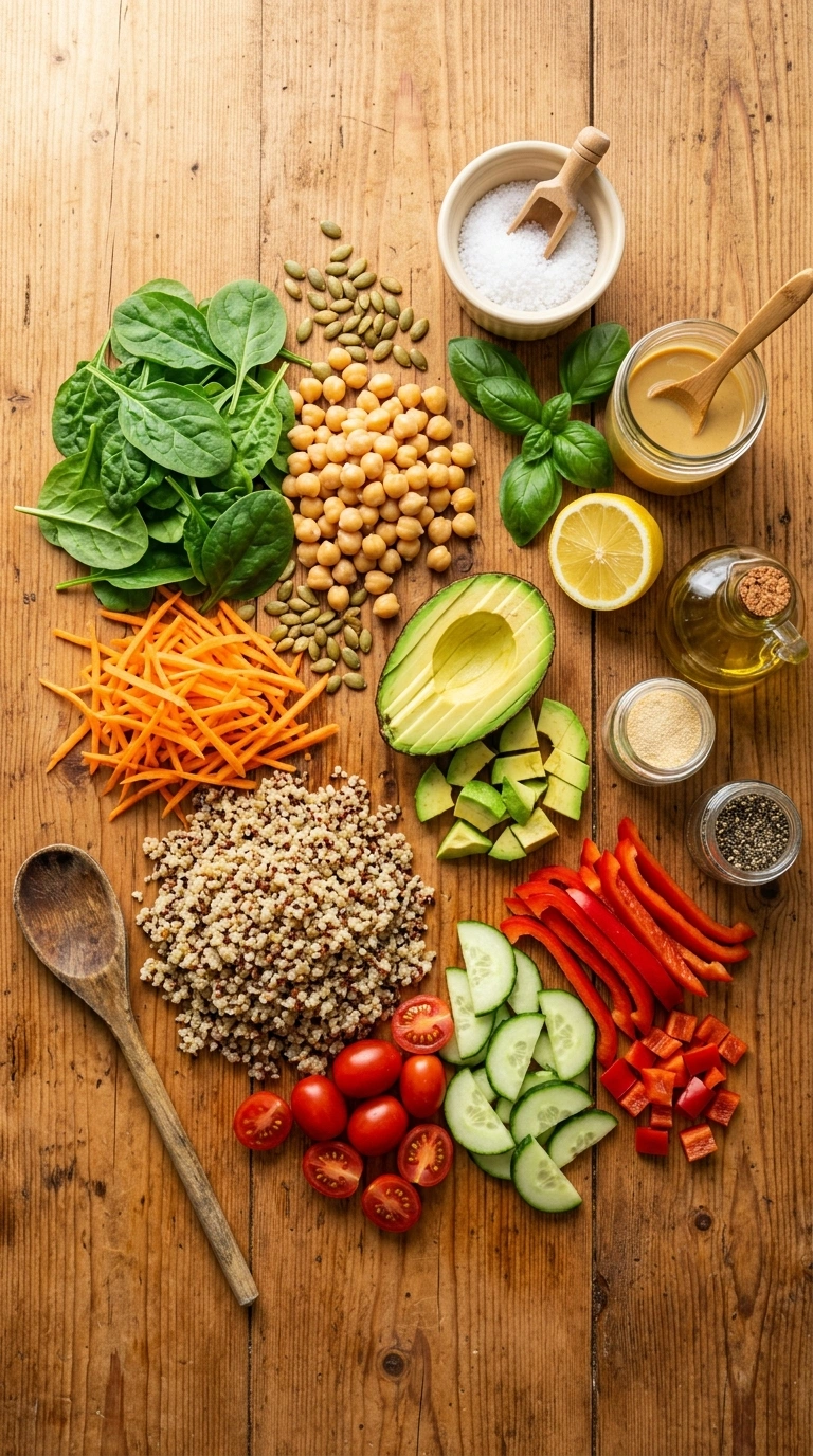 Ingredients for cozy summer Buddha bowl dinner