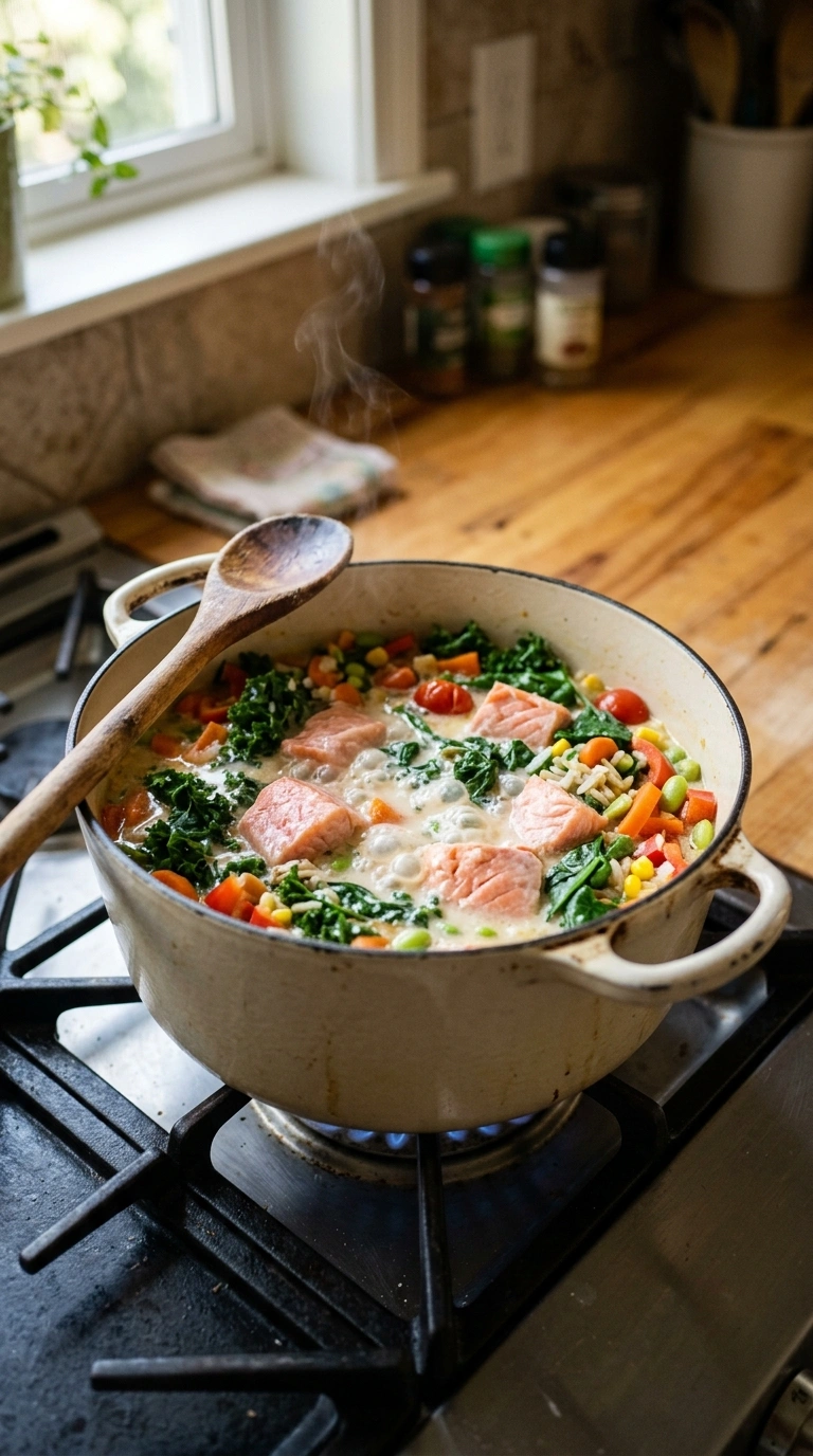 Cooking instructions for cozy summer salmon bowl dinner