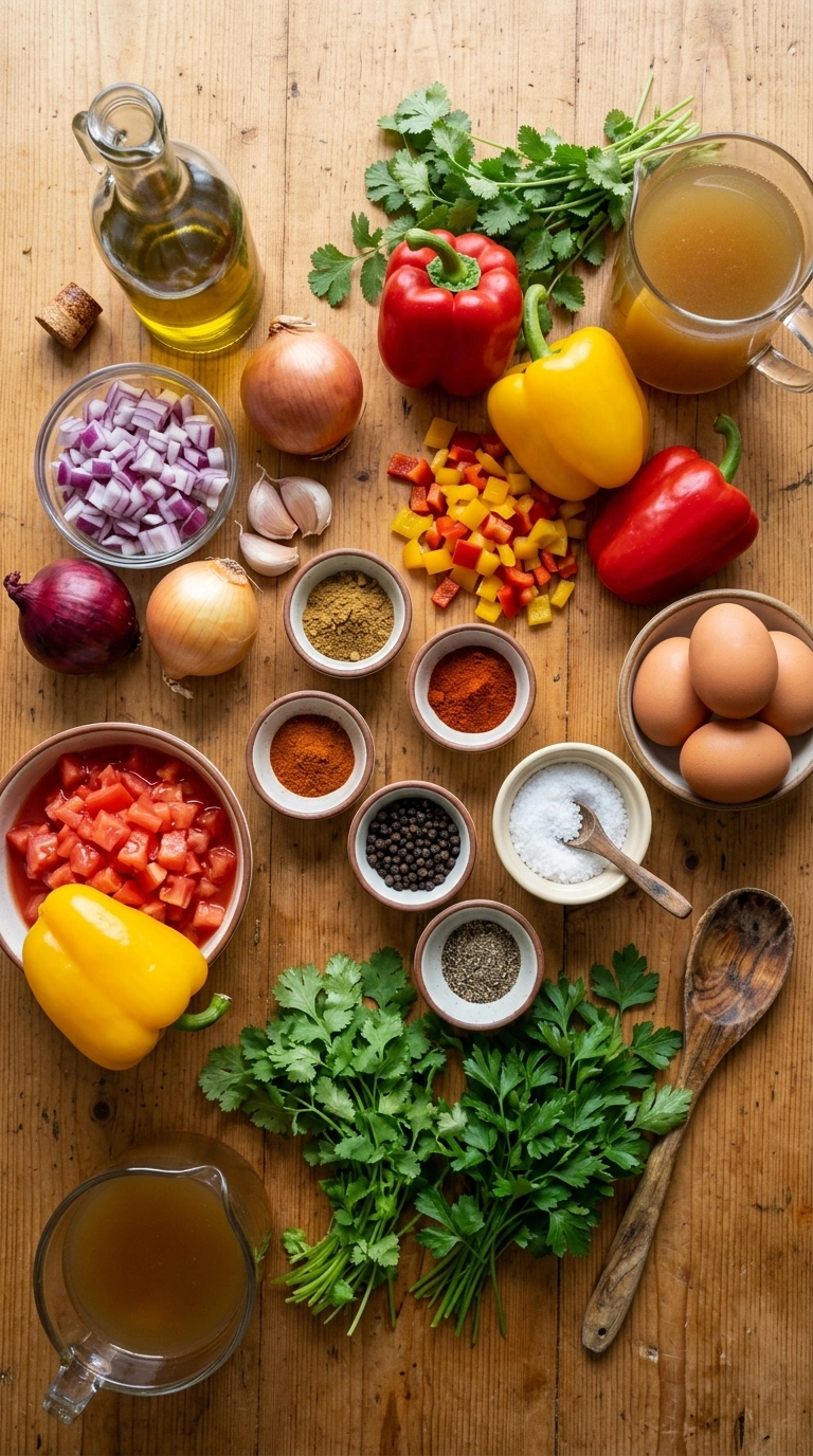 Ingredients for cozy summer shakshuka dinner