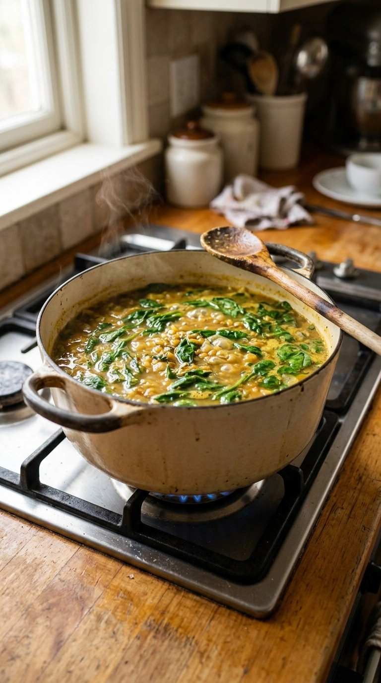 Cooking instructions for cozy summer lentil soup dinner