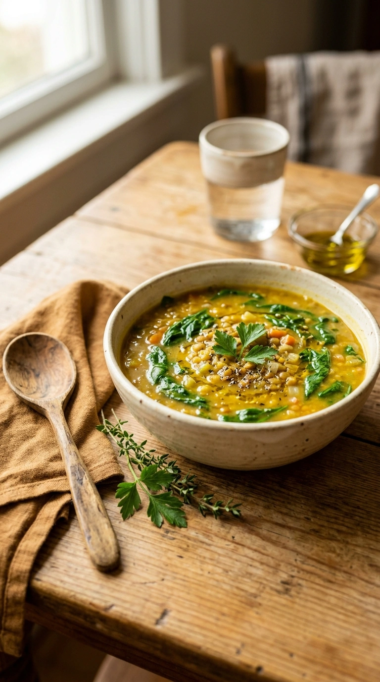 cozy summer lentil soup dinner ready to serve