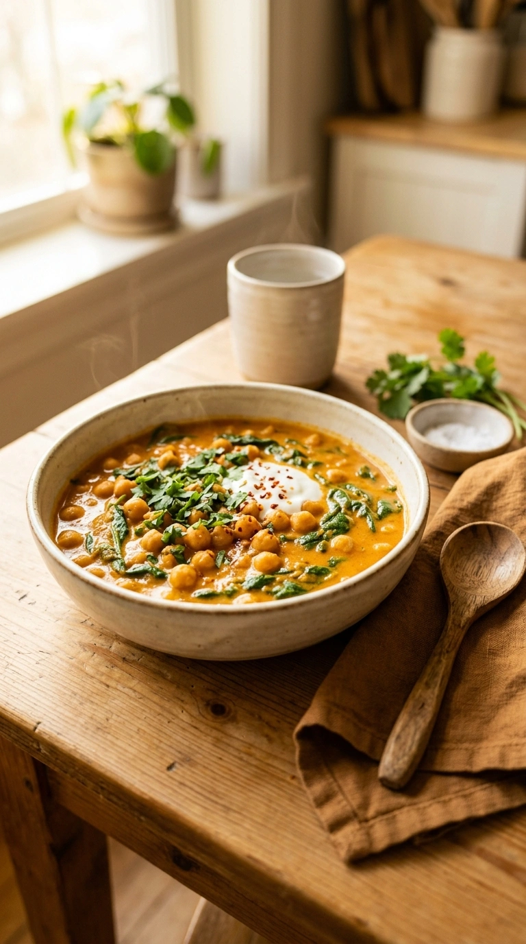 cozy summer chickpea tikka masala ready to serve