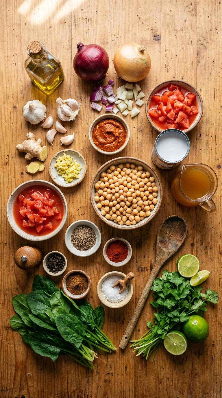 Ingredients for cozy summer chickpea tikka masala