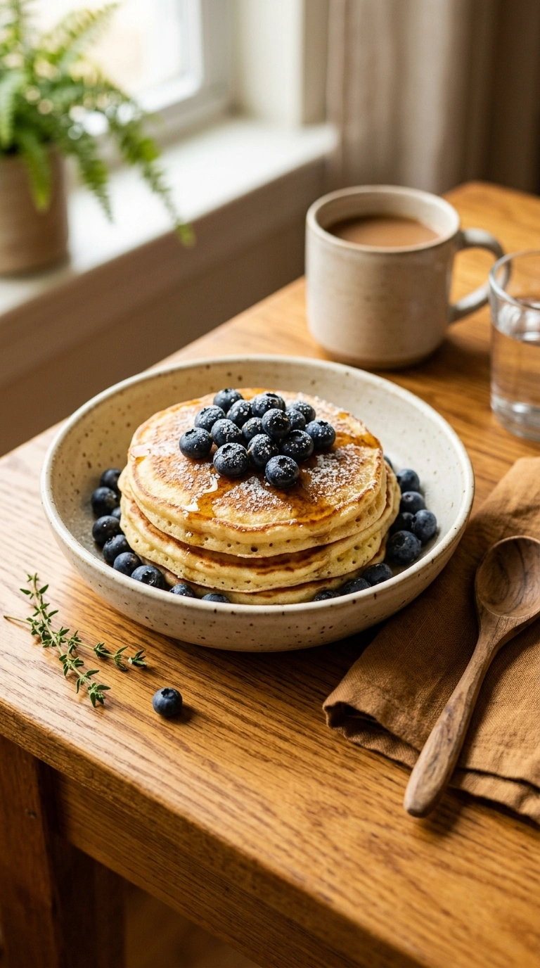 cozy summer blueberry pancakes ready to serve