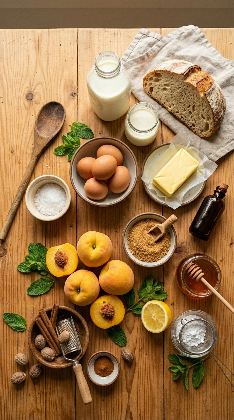 Ingredients for cozy summer peach french toast