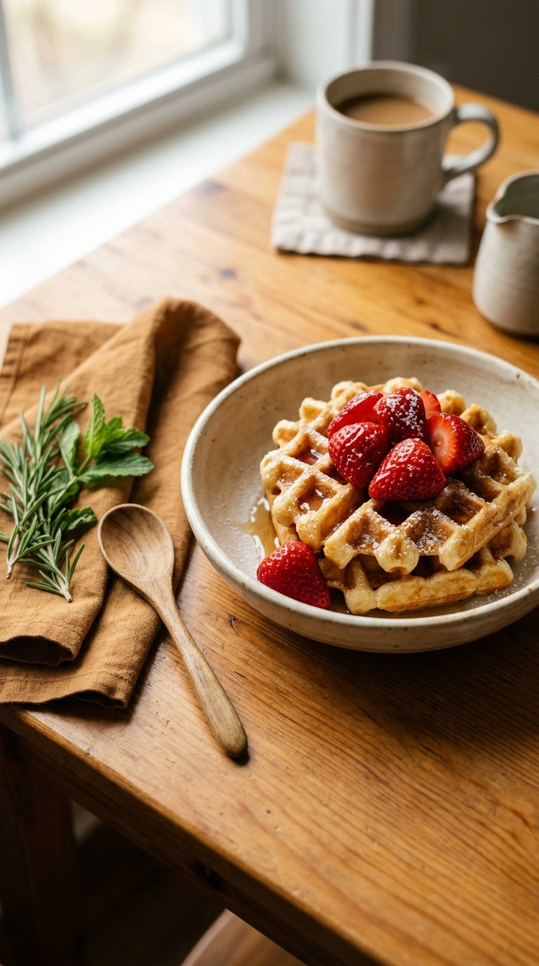cozy summer strawberry waffles ready to serve