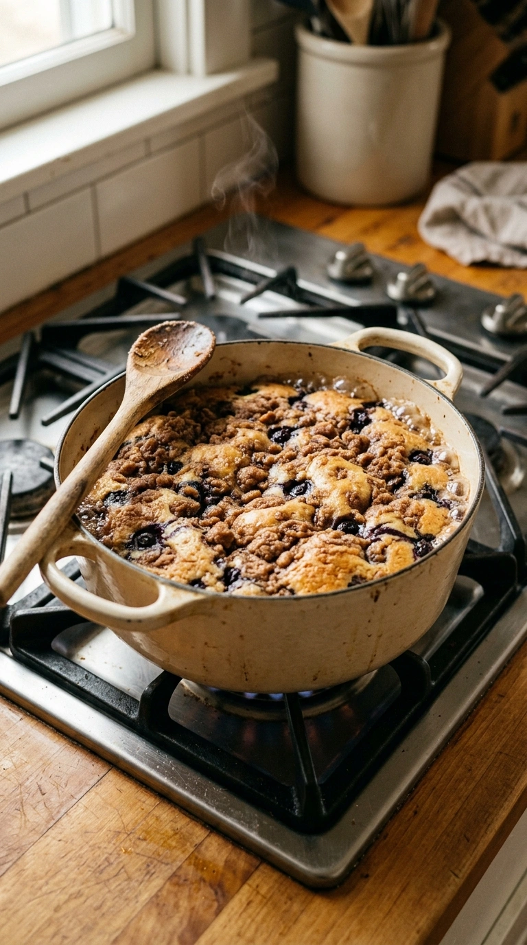Cooking instructions for cozy blueberry coffee cake summer