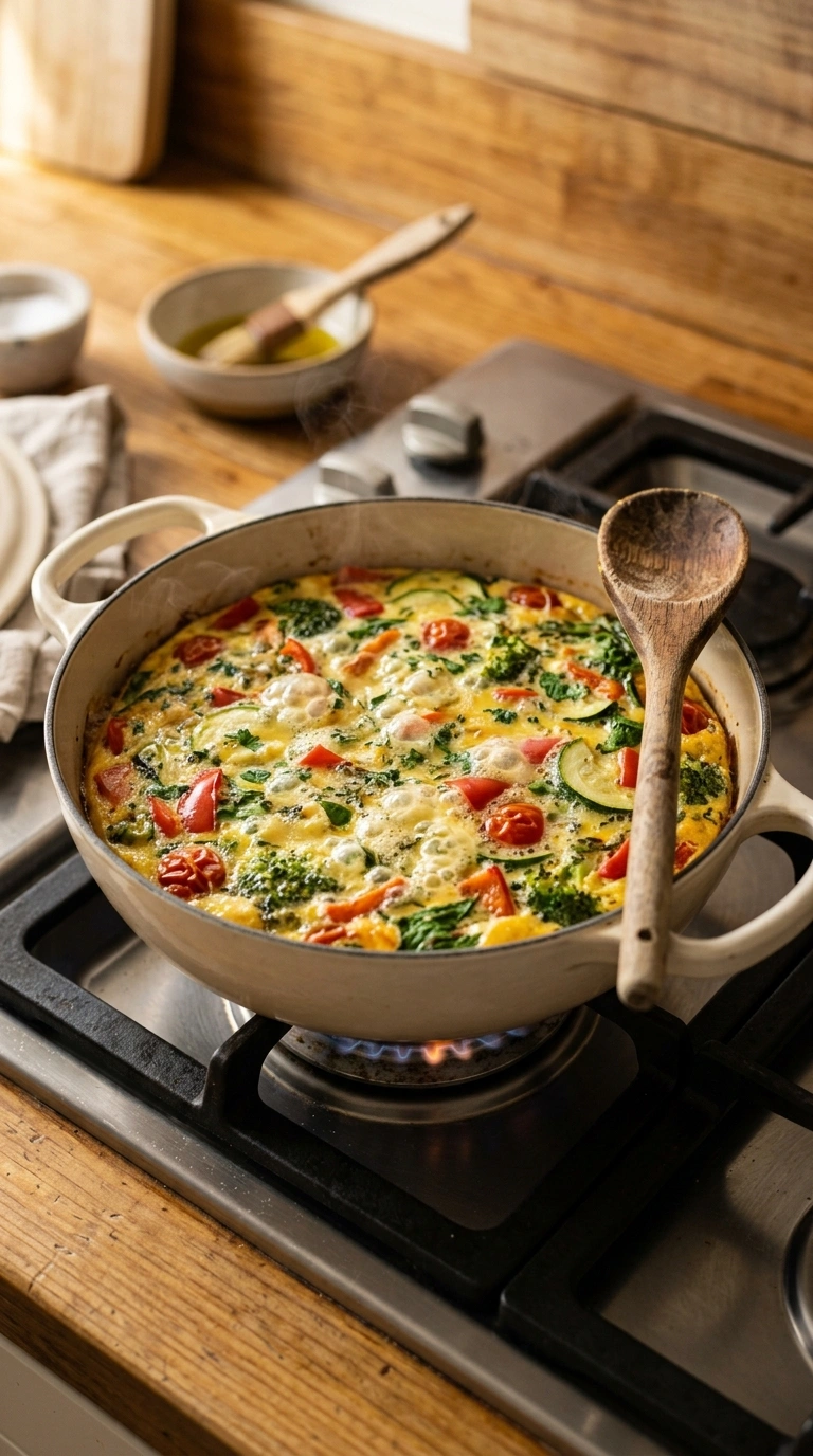 Cooking instructions for cozy summer veggie frittata