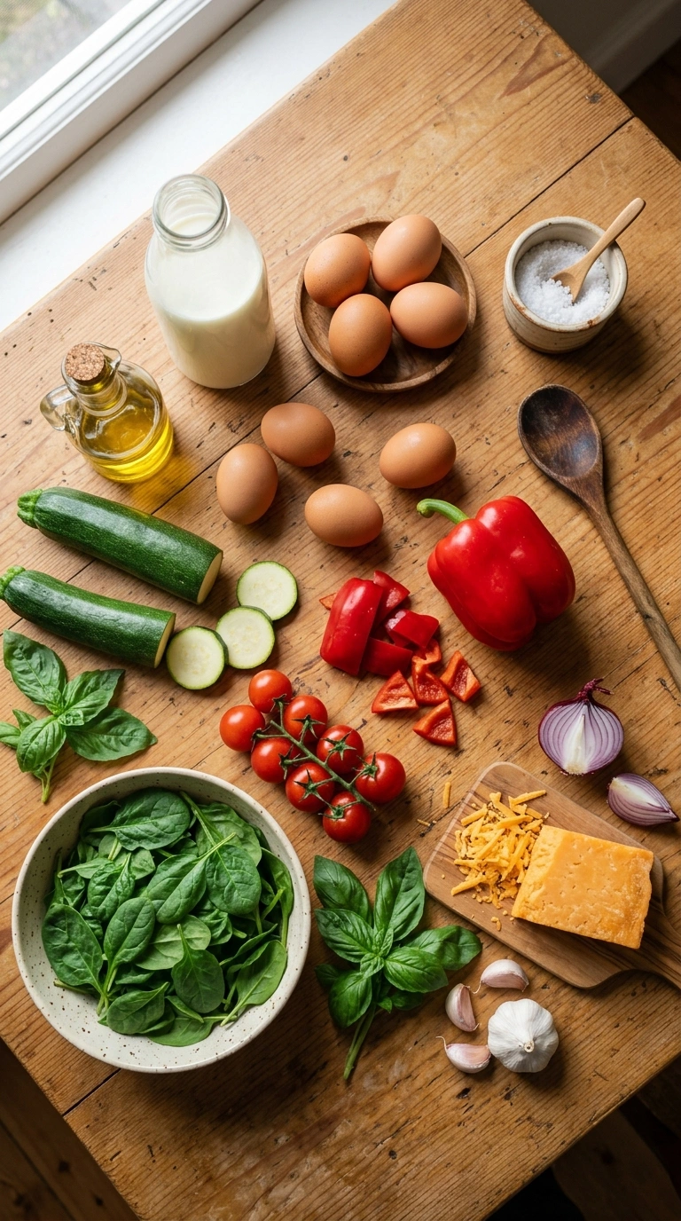Ingredients for cozy summer veggie frittata