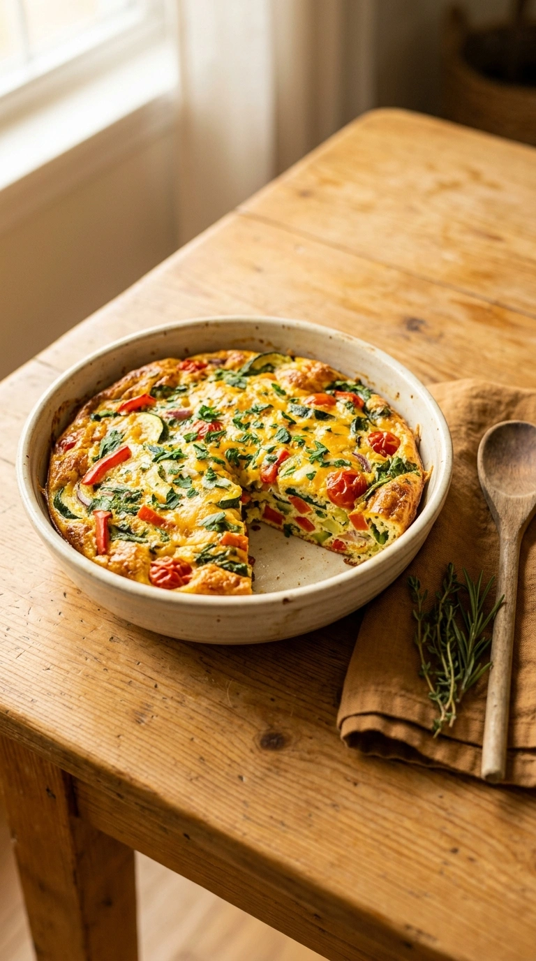 cozy summer veggie frittata ready to serve