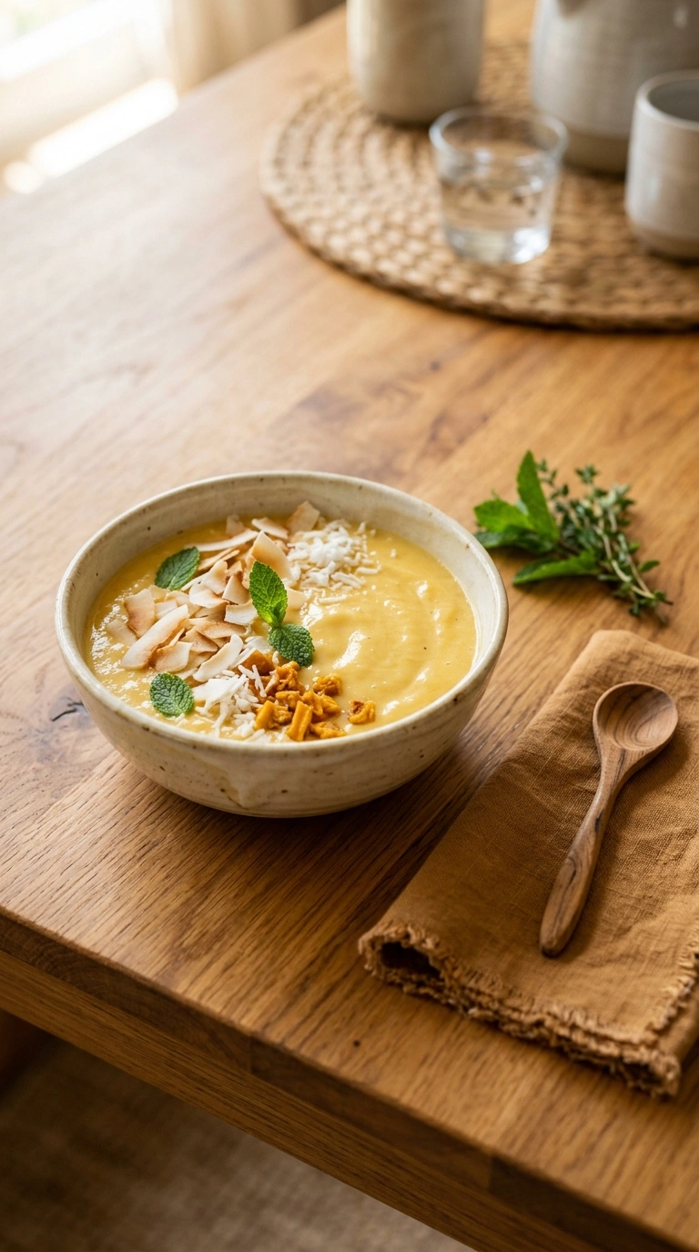 cozy summer tropical smoothie ready to serve