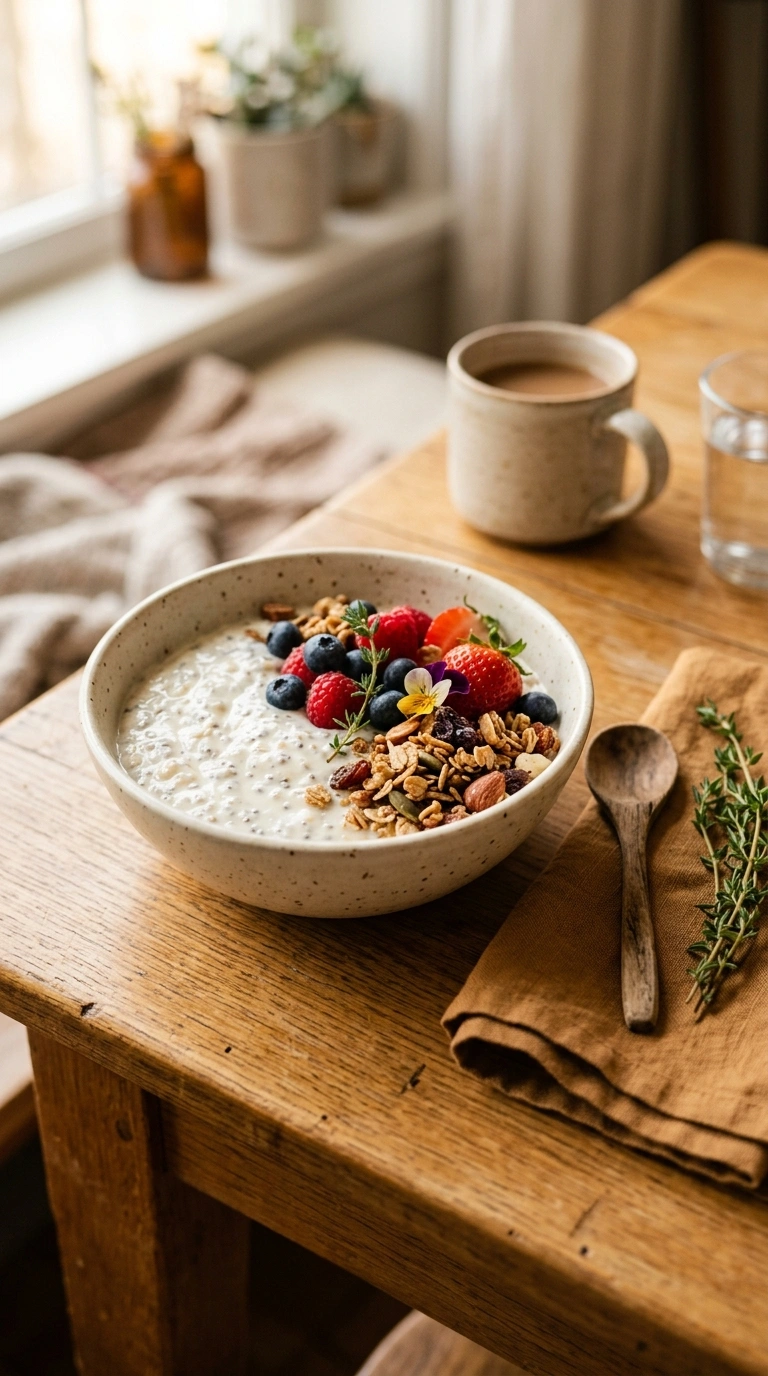 cozy summer chia pudding breakfast ready to serve