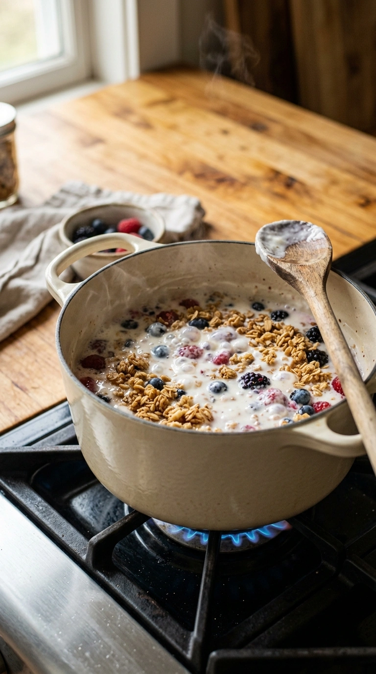 Cooking instructions for cozy summer yogurt parfait breakfast
