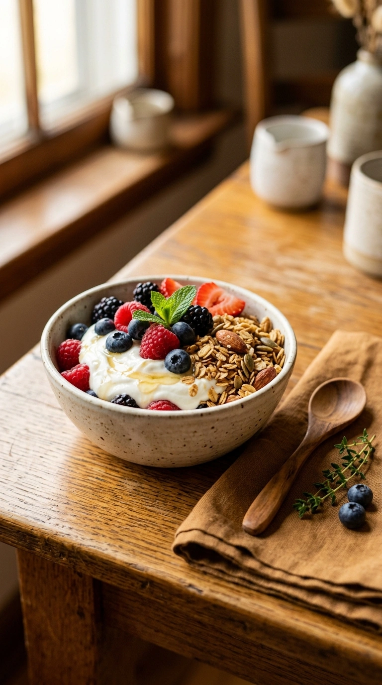 cozy summer yogurt parfait breakfast ready to serve