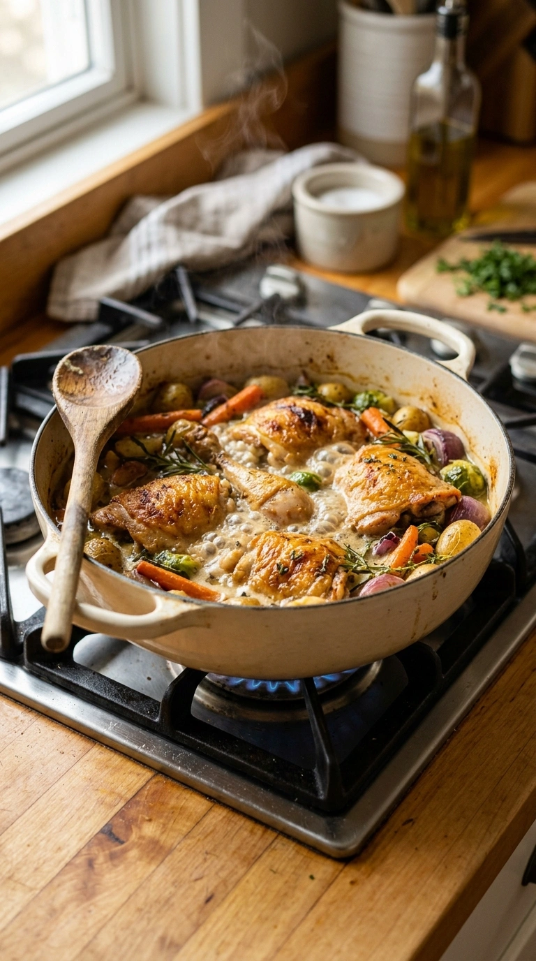 Cooking instructions for cozy baked chicken dinner