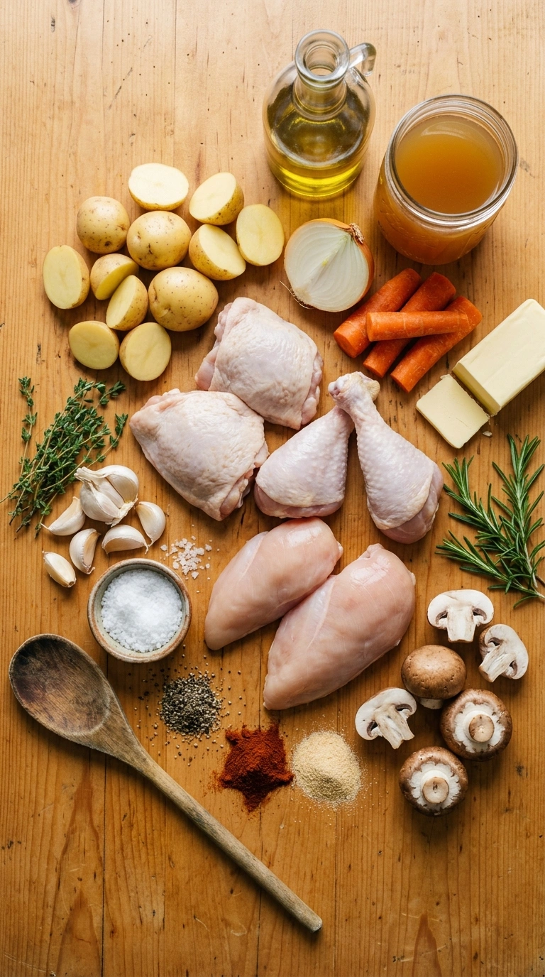 Ingredients for cozy baked chicken dinner