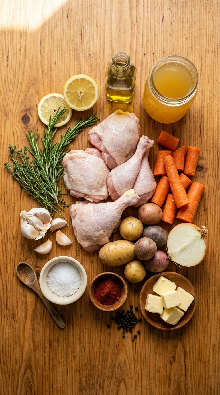 Ingredients for cozy herb baked chicken