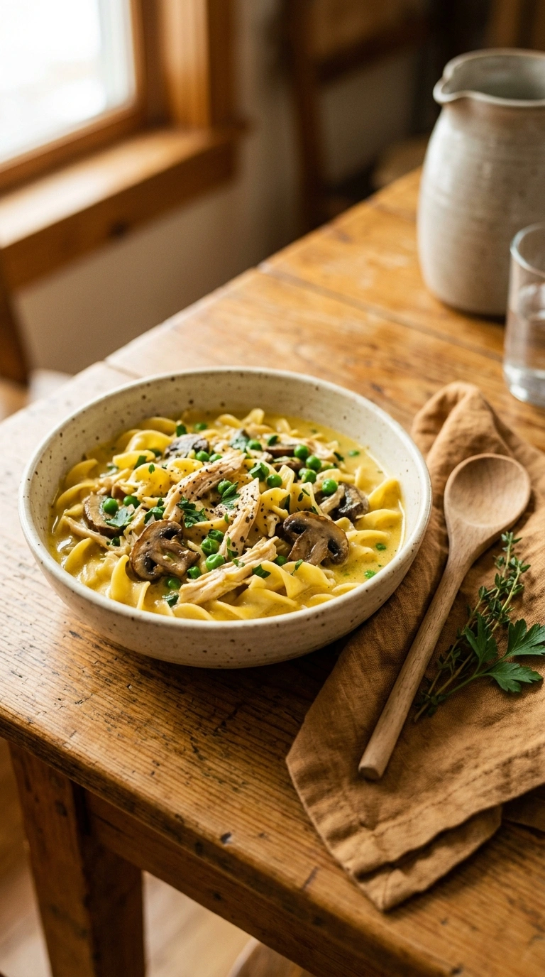 cozy creamy chicken dinner ready to serve