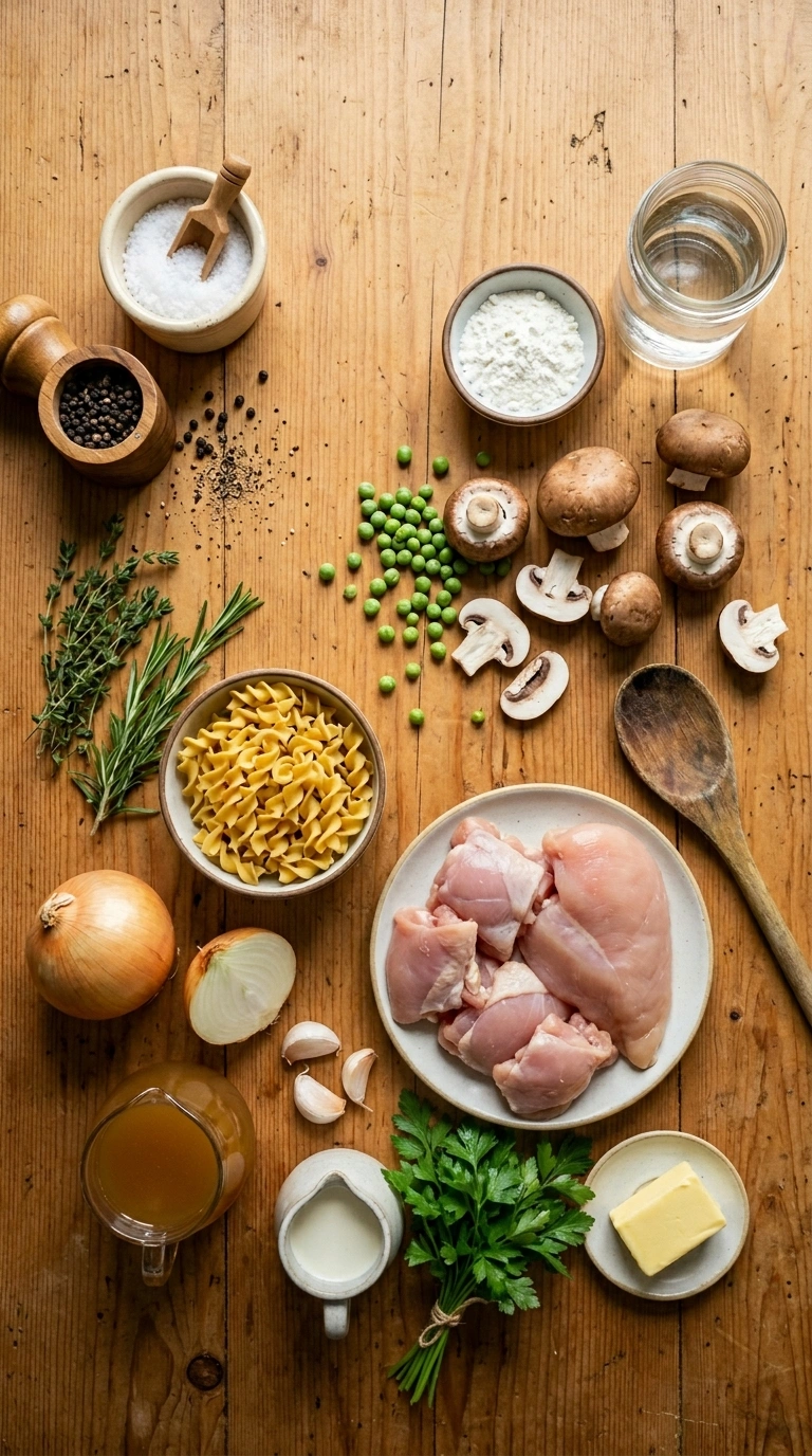 Ingredients for cozy creamy chicken dinner