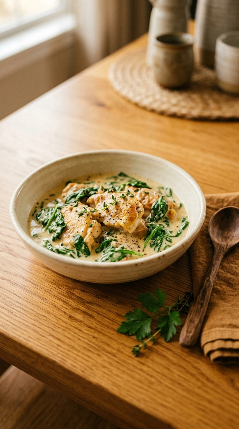 cozy creamy tuscan chicken ready to serve
