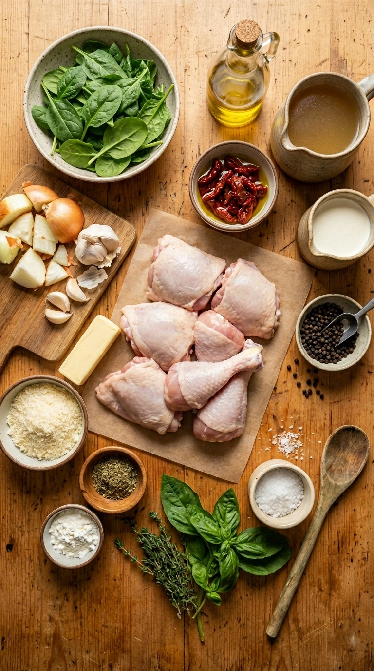 Ingredients for cozy creamy tuscan chicken