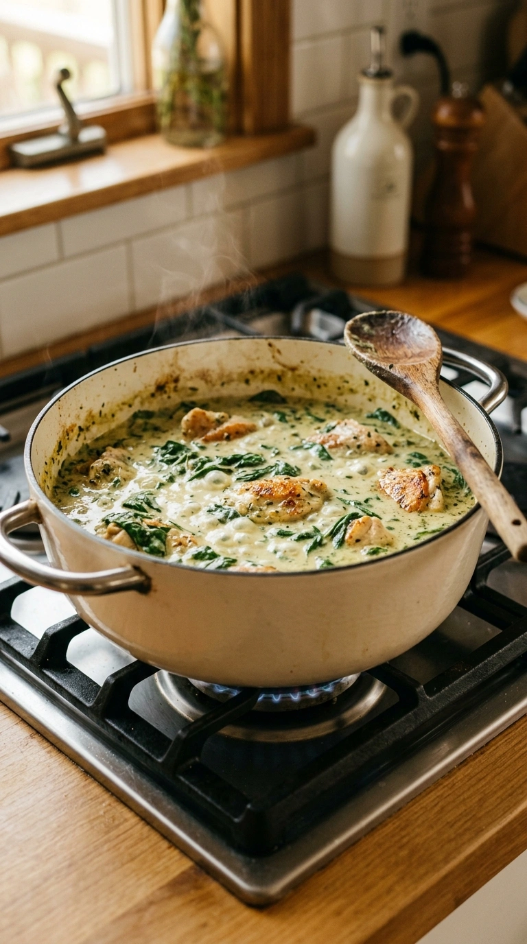Cooking instructions for cozy creamy spinach chicken