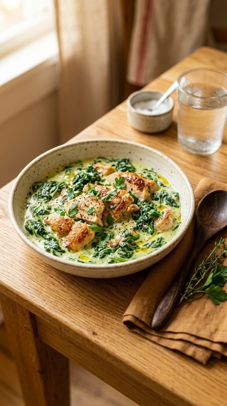 cozy creamy spinach chicken ready to serve
