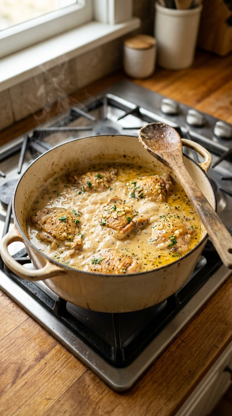 Cooking instructions for cozy creamy garlic chicken