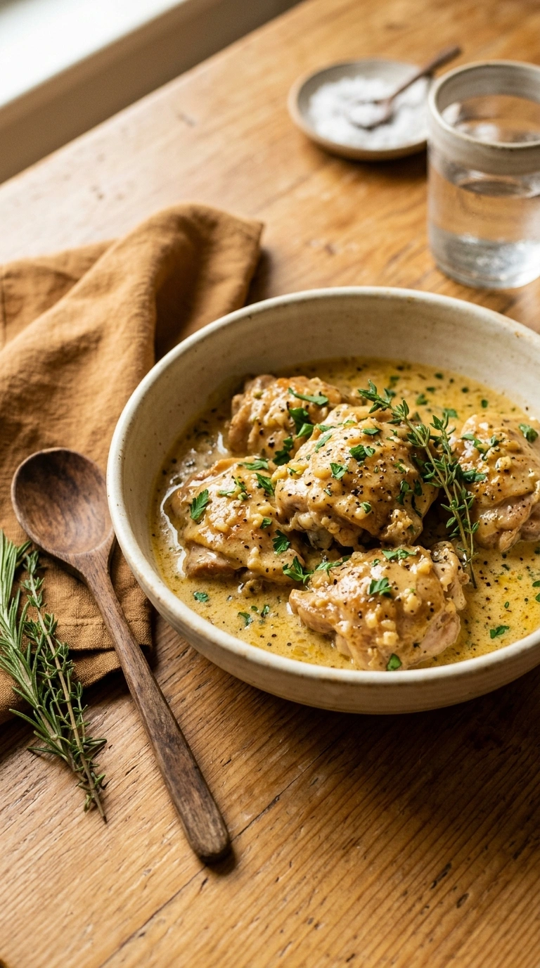 cozy creamy garlic chicken ready to serve